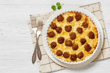 Meatball Hash Brown Casserole in baking dish