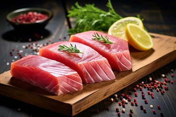 fresh tuna fillet for World Tuna Day. Generative AI - obrazy, fototapety, plakaty