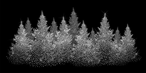 Snowy spruces from dots. Happy New Year . hand drawing. Not AI, Illustrat3. Vector illustrations