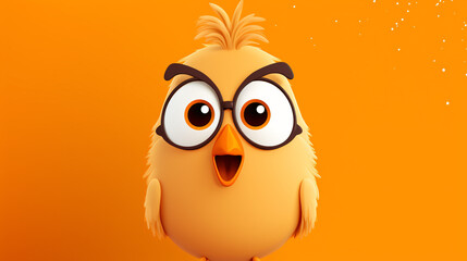 Cute Cartoon Surprised Chicken on a Orange Background