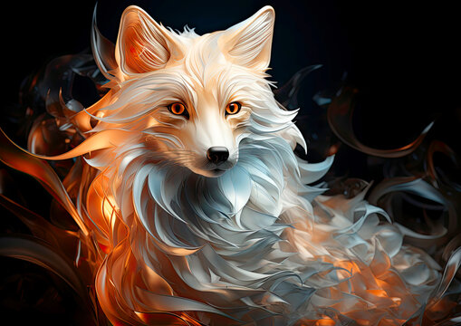 abstract 3d background with white fox on black background