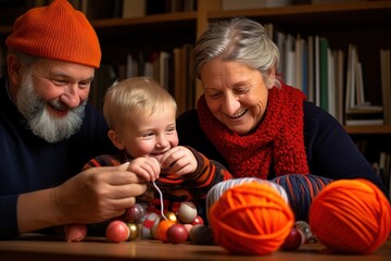 Fototapeta premium Grandparents and grandson are playing