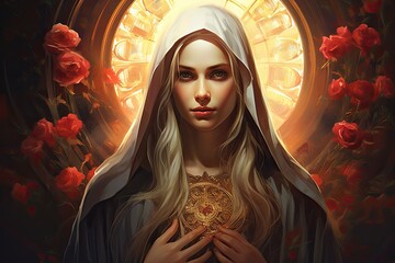 Beautiful Holy Virgin Mary Illustration - obrazy, fototapety, plakaty