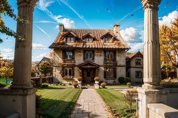 Beautiful middle-ages house with a front yard.
(generativeAI)