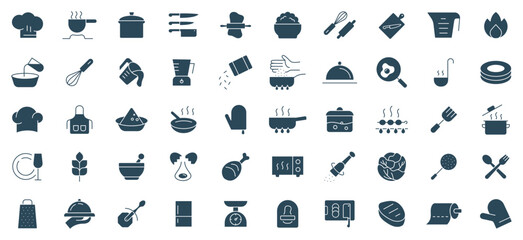 Kitchen and cooking solid icon set.  food, kitchen tools, cooking  utensils, chef, and restaurant icons vector illustration