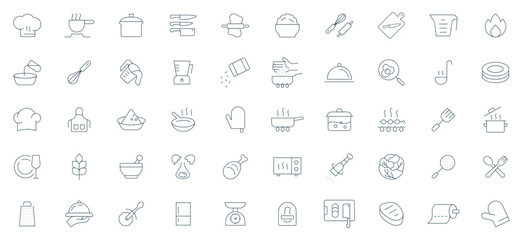 Kitchen and cooking line icon set.  food, kitchen tools, cooking  utensils, chef, and restaurant icons vector illustration