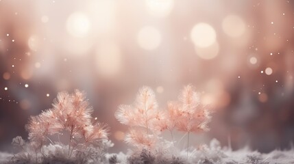 Fototapeta na wymiar a blurry photo of some pink trees in the snow. generative ai