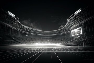 Wireframe of sports venue with athletics background. Generative AI