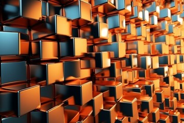 Textured, geometric wall with polished, futuristic squares. 3D rendering. Generative AI