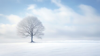 Fototapeta na wymiar a lone tree stands alone in a snowy field under a blue sky. generative ai