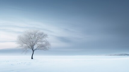 Fototapeta na wymiar a lone tree stands alone in a snowy field with a mountain in the distance. generative ai