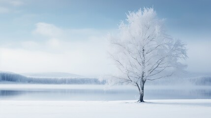 Obraz na płótnie Canvas a lone tree stands in the middle of a snowy landscape. generative ai