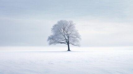  a lone tree stands alone in a snowy field with no leaves.  generative ai