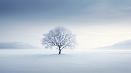  a lone tree stands alone in a snowy field with mountains in the background.  generative ai - obrazy, fototapety, plakaty