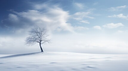  a lone tree on a snowy hill under a cloudy sky.  generative ai