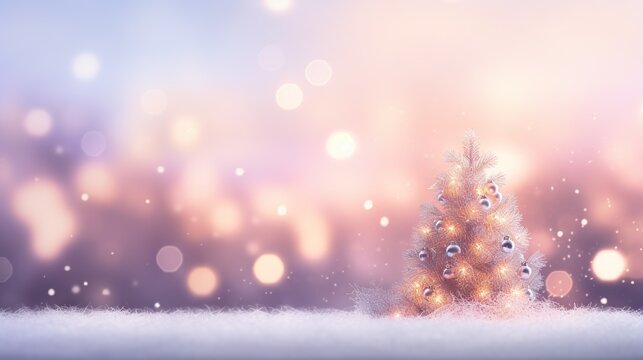  a small christmas tree is in the middle of a snowy field.  generative ai