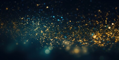 Golden sparkles shimmering vibrantly against a deep blue night sky backdrop