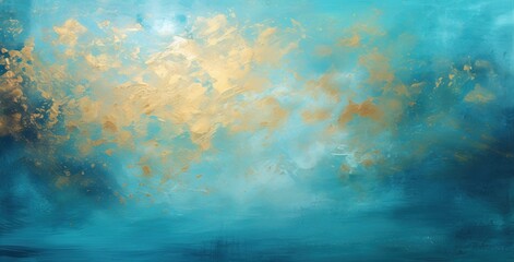 Fototapeta na wymiar Golden flecks dispersing amidst a serene blue clouded backdrop