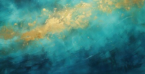 Turquoise aquatic clouds with a shimmering sprinkle of golden particles