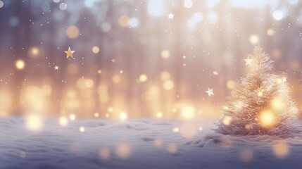 Fototapeta na wymiar a small christmas tree in the snow with stars on it. generative ai