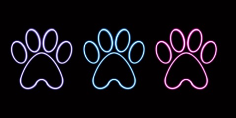 glossy paw print glowing desktop icon, neon sticker, neon figure, glowing figure, neon geometrical figures  © NNclipart