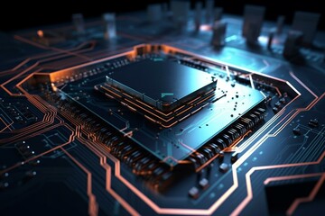 Fototapeta premium Cutting-edge circuits on abstract 3D backdrop. Generative AI