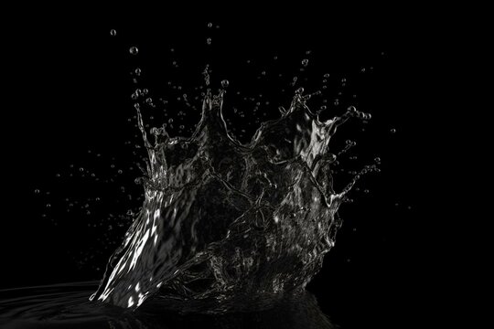 Transparent black water splash. High-quality free stock image of realistic clear water splash, hydro explosion, dynamic motion spray droplets. Generative AI