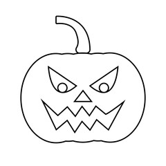 Spooky pumpkin line icon. Outline vector jack o lantern icon isolated on transparent background. Halloween vector illustration collection.