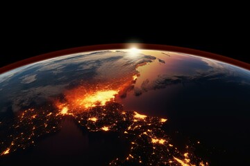 Burning Earth from space. Generative AI