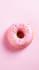 a doughnut on a light pink pastel tone background, ultra textured, studio lighting, gourmandise