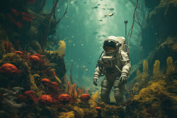 Astronaut unter Wasser - obrazy, fototapety, plakaty