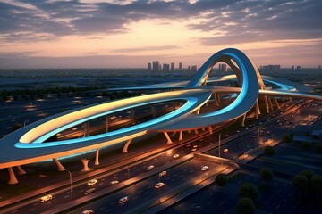 Cutting-edge expressway traffic engineering with innovative civil design. Futuristic construction projects. Generative AI