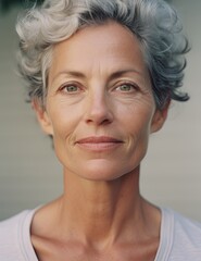 Senior Woman's Close-up Portrait with Gray Hair and Short Hairstyle, AI generated