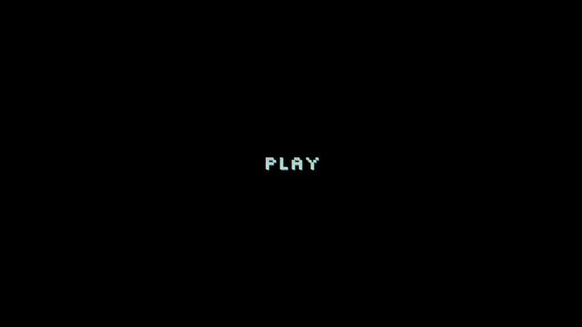Text animation - play - with glitch and noise effect on black background