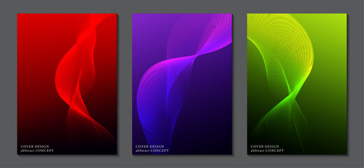 Cover design template with abstract futuristic technology lines background with colours light effect.Gradient curve line pattern design.Glowing lines vector.