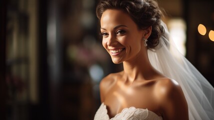 Fototapeta premium Portrait of a beautiful bride. Female beauty, relationships, wedding ceremony.