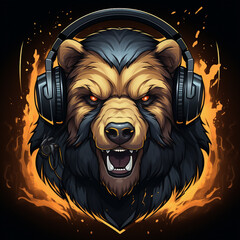 Bear grizzly gamer logo abstract illustration - obrazy, fototapety, plakaty