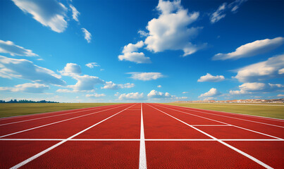 A vibrant athletics track and field