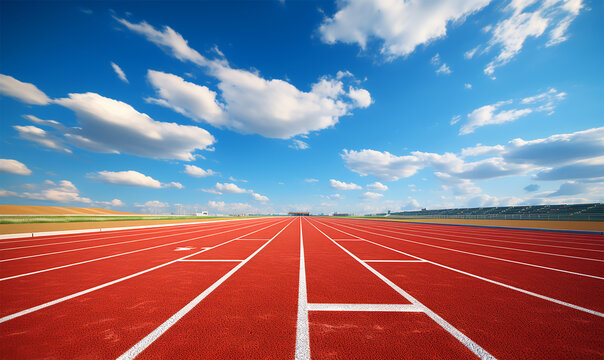 A vibrant athletics track and field