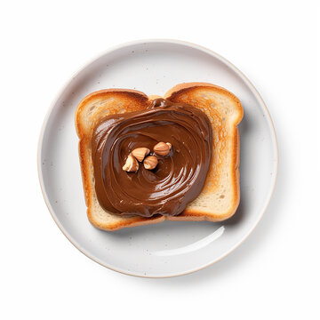 A Plate Of Toast With Chocolate And Nut Filling, Isolated On A White Background. View From Above