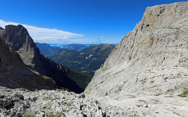Rock mountain of the group called PALE DI SAN MARTINO in the European Alps in Northern Italy