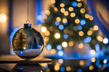 Christmas tree glows in a crystal ball