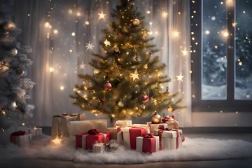 Fototapeta na wymiar a christmas tree with presents under it