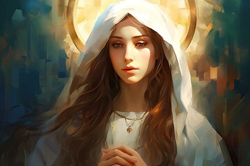 Beautiful Holy Virgin Mary Illustration