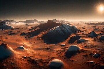 ﻿A beautiful sight of the ice caps at the poles of Mars glimmering in the sunlight on Mars.. AI Generated - Powered by Adobe