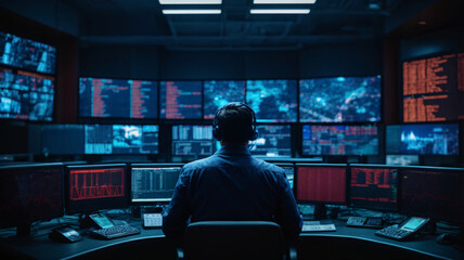 The power of digital technology with a focus on a software engineer utilizing a computer with lines of code, data analysis, and AI algorithms to improve business operations