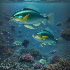 Obraz na płótnie Canvas green sea fish Generative AI