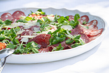 plate of cold meat and arugula