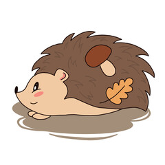 Cute Cartoon Hedgehog isolated on a white background.Happy.Image for card,poster,banner,print,screen.