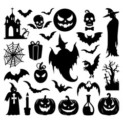 ghost Halloween vector silhouette full black color white background